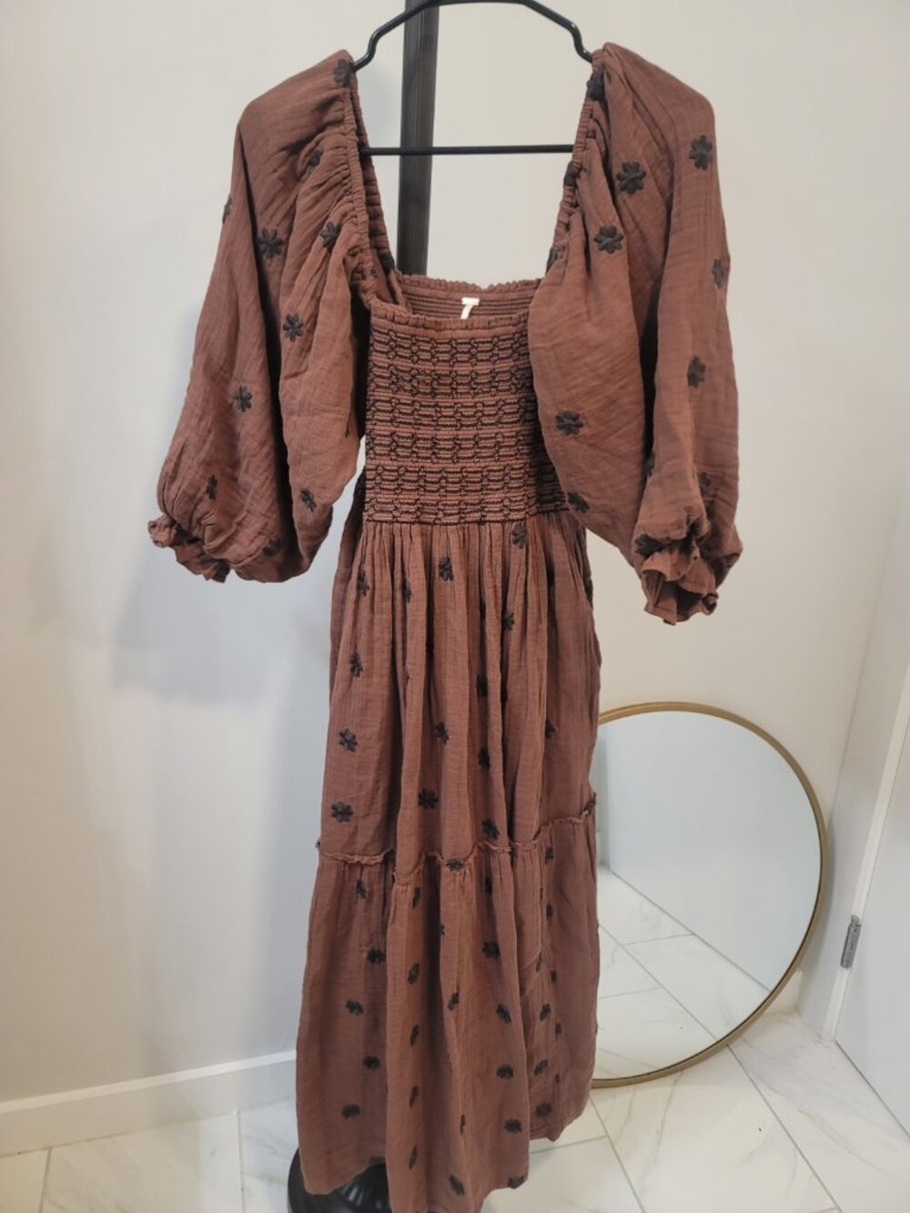 Free People Dahlia Embroidered Maxi Dress S RRP Brown - Picture 2 of 8
